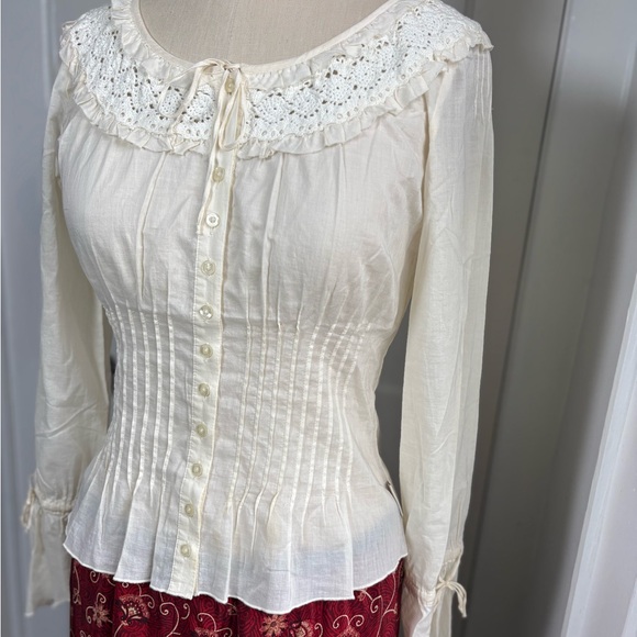 Vintage Late 90s/Y2K DKNY Jeans Cotton Crochet Peasant Blouse - Picture 3 of 15